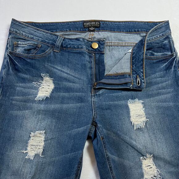 Forever 21 Mid Rise Distressed Cropped Straight Leg Jeans Size 16 Cuffed Hem - Picture 5 of 10